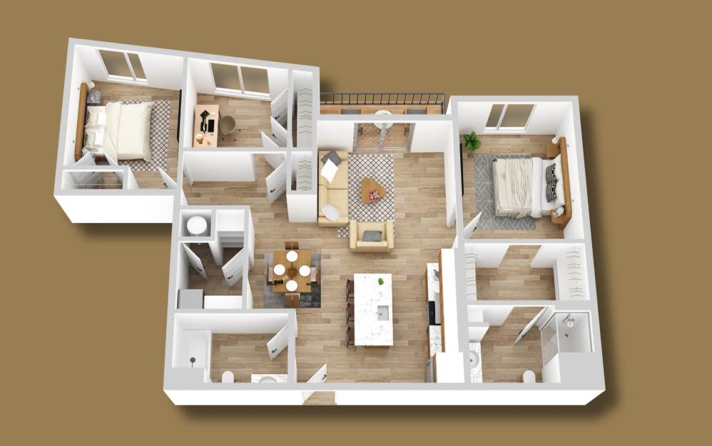 DESIGN G - 2 bedroom floorplan layout with 2 bathrooms and 1187 square feet