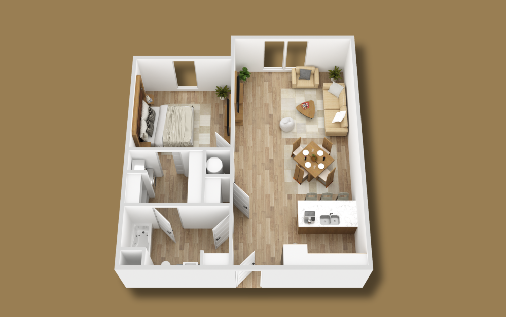 DESIGN A - 1 bedroom floorplan layout with 1 bathroom and 798 square feet