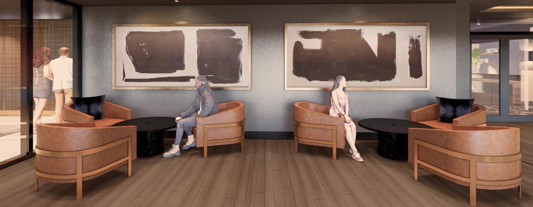 rendering of lounge with tables and chairs